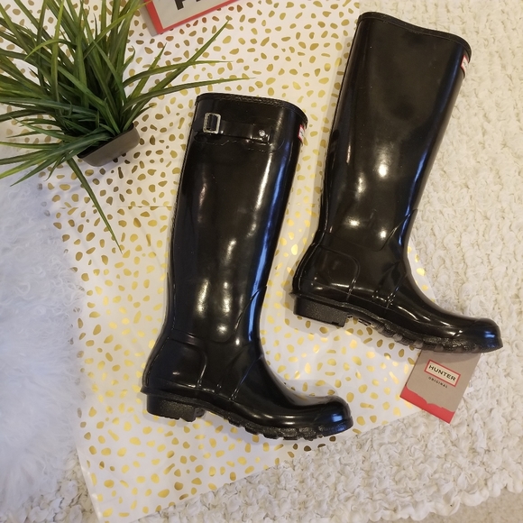 NIB HUNTER Tall Black Gloss Boots - Picture 4 of 8